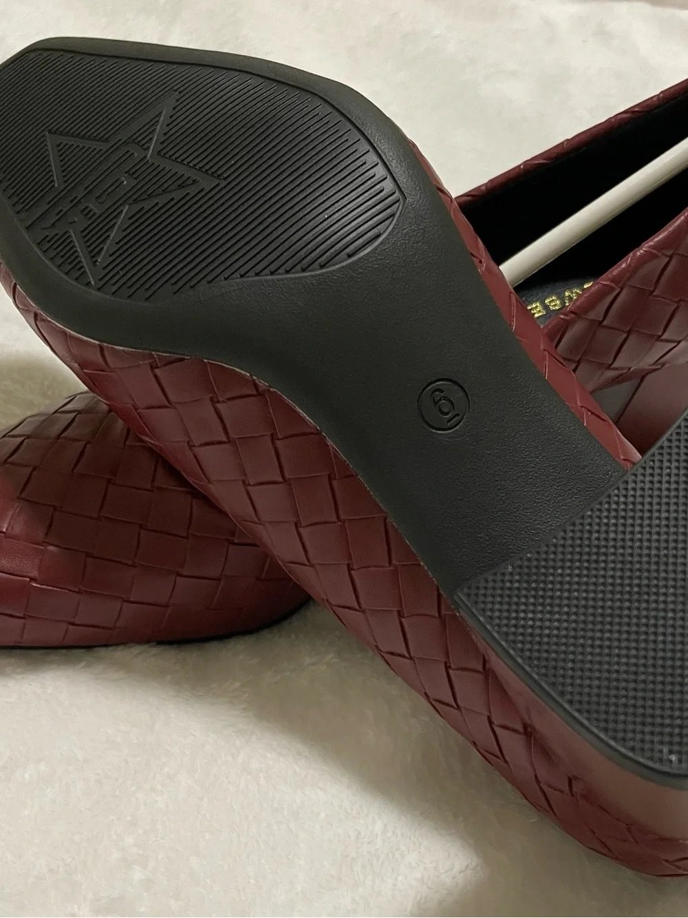 Woven Square-Toe Burgundy Women’s Flats